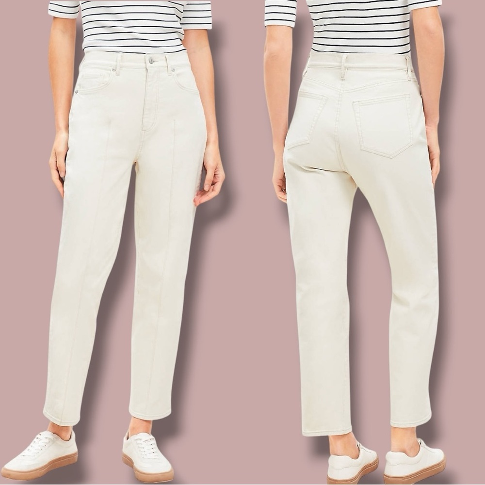 LOFT Pintucked High Rise Straight Jeans in Popcorn Size 25/0 NWOT